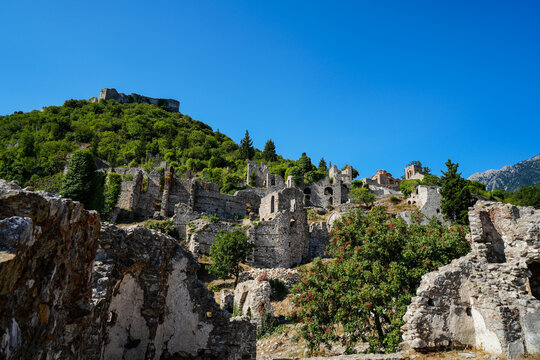 Mystras Byzantine Ruins with Pantanassa Church and Frankish Castle, UNESCO, Peloponnese, Greece