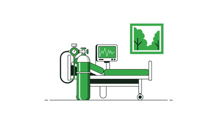 Fototapeta premium Hospital Room Depicting Oxygen Tank And Monitoring Equipment For Patient Care