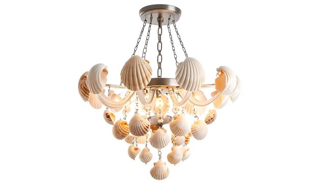 A seashell chandelier with warm light