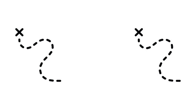 Black dashed line path with x marks