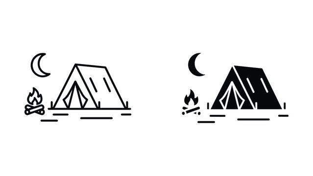 Camping tent and campfire at night