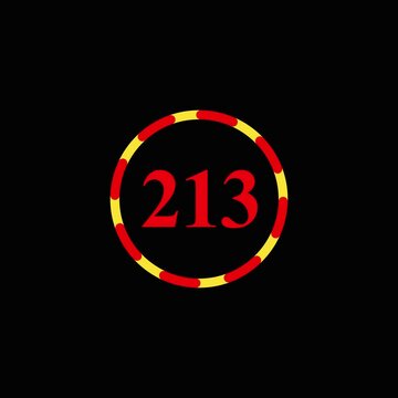 Rotating poker chip animation featuring number two hundred thirteen with red and yellow dashed border design.