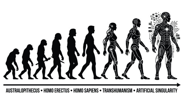 The evolutionary journey from early hominids through transhumanism to artificial intelligence