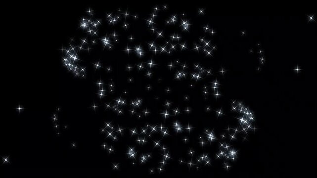 4K Twinkling glitter star line animation featuring glowing sparkle dust trails, magical white fairy particles, retro shining stars, seamless loop motion overlay for black screen effects