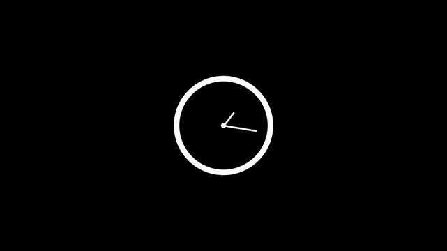 Clock icon animation with moving arrows in 12 hour loop on transparent background, stopwatch animation iconwith alpha channel, clock motion graphic 4k animation.