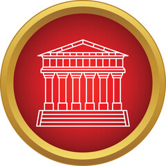 Naklejka premium Ancient architectural landmark featuring columns within a stylized red and gold circular frame