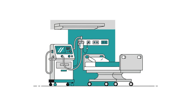 Hospital Room Depiction Featuring Medical Equipment and an Adjustable Bed