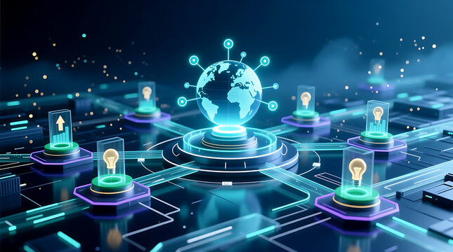 Orchestrating intelligent systems dynamic conceptual graphic visualizing AI digital Workflow Automation within futuristic virtual data environment for streamlined operations