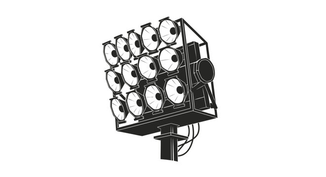 Industrial floodlight tower array for sports stadium lighting.