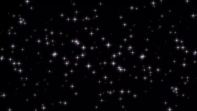 Looping video white stars glow particles on black background. bokeh gold glittering celebration. magic line dust, pixie dust path, sparkling glitter trail particle awards. 4K resolution video