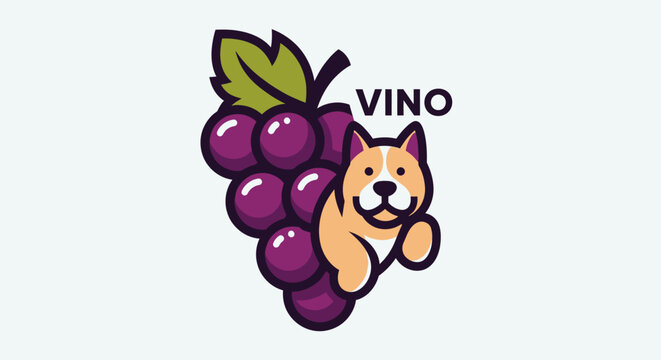 Charming cartoon dog with grapes, a fun and unique logo design.