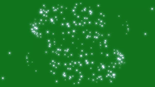 White glowing twinkle stars animation with sparkling glitter dust trails, magical particle burst, shining doodle sparkle line, seamless fairy dust transition overlay on green screen background 4K