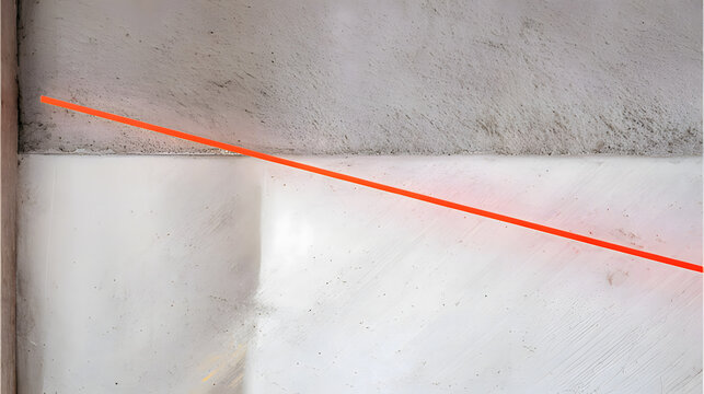 chro. A red laser line projected on a textured concrete wall at a construction site. real-estate listings.