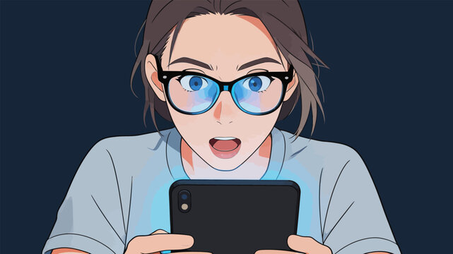 Young female staring in shock at her mobile phone