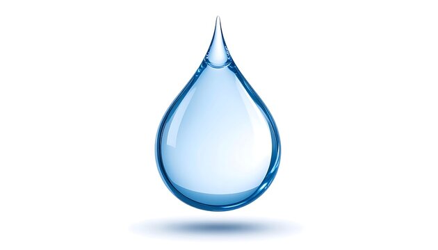 A single, light-blue water droplet.  Isolated on white