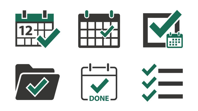 This comprehensive set of digital symbols clearly conveys effective scheduling important task accomplishment successful project completion confirmed appointments and organized time management