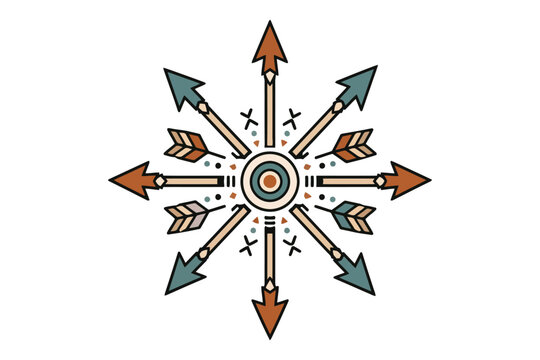 Decorative tribal mandala design with colorful arrows and geometric shapes