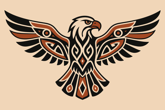 Stylized tribal eagle illustration with geometric patterns and spread wings