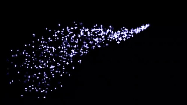 Magical White Glitter Trail Animation with Sparkling Stardust Particles, Twinkling Fairy Stars, Doodle Fairy Stars, Glowing Retro Shine Effects, Cosmic Dust Overlay and Festive Seamless Black Loop