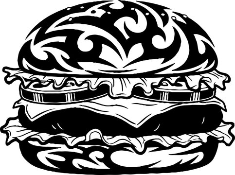Gourmet hamburger with tribal art pattern bun