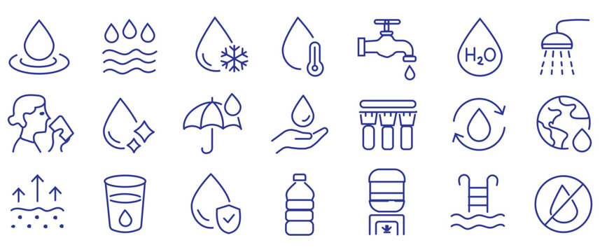 Waterproof fabrics and absorbent fabrics, thin line icon set. Outline symbol collection. Editable vector stroke. 