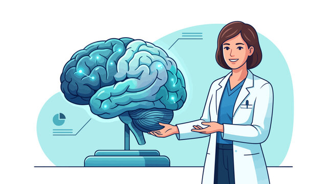Medical doctor presenting human brain anatomy vector