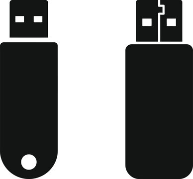 Black usb flash drive icons with and without a hole