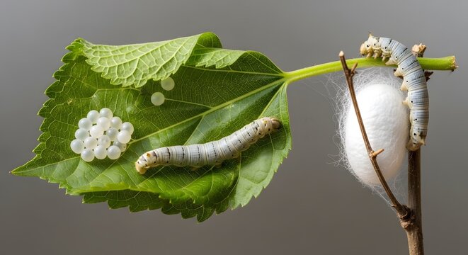 Life cycle of a polyphemus moth eggs caterpillar and pupa stages