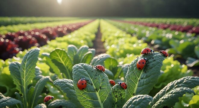 Vibrant rows of fresh produce in a sunny agricultural field