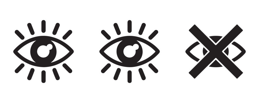 Collection of eye icons set simple vision symbols abstract concept watchful observant closed eye unavailable view.