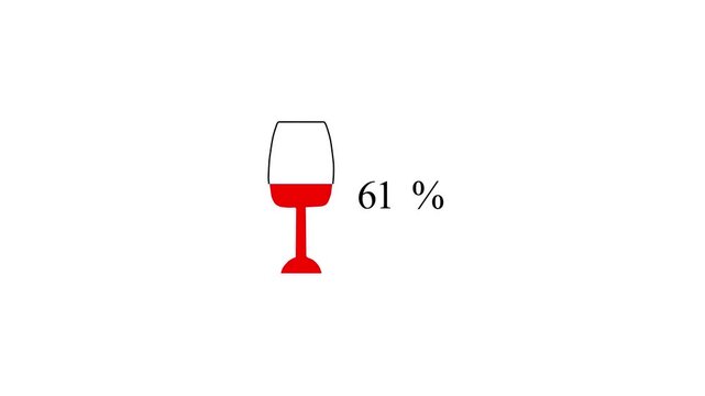 Simple wine glass icon with red fill and 36 percent text on white background percentage fill level