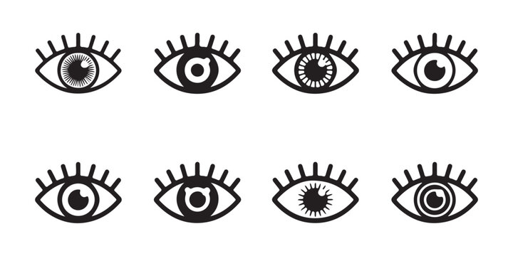 Set of stylized eyes with long eyelashes graphic symbols abstract concept modern design elements creative illustration.