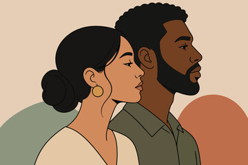 Profile portrait of a young black man and woman looking forward together © mdalhazsarkar