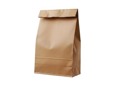 Brown paper bag for food or shopping isolated on transparent background, png image