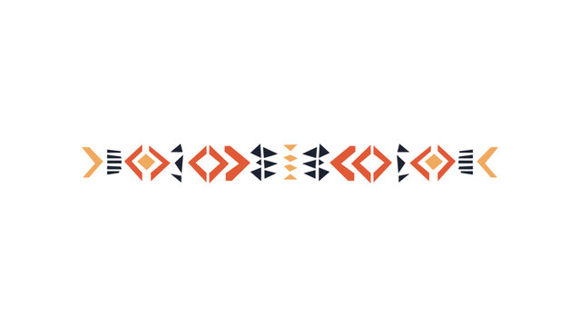 Horizontal Tribal Geometric Border with Earth Tones and Ethnic Motifs 