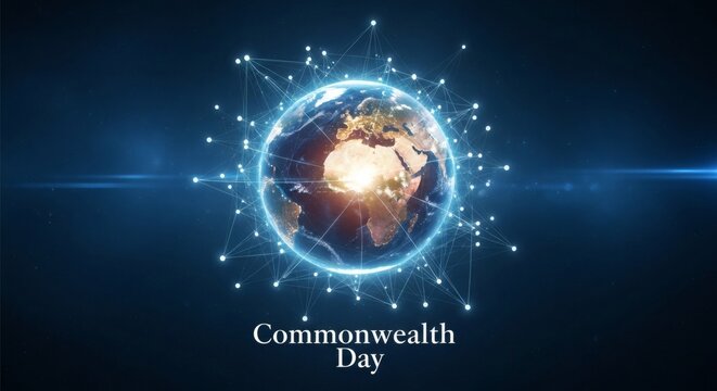 Commonwealth Day Glowing Energy Sphere with Digital Waves