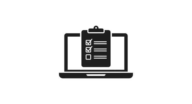 Laptop icon with clipboard and checklist symbol for digital tasks.
