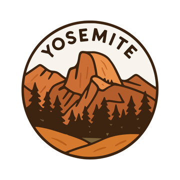 Yosemite National Park Vintage Travel Vector, Retro Mountain Landscape SVG Illustration, Yosemite svg