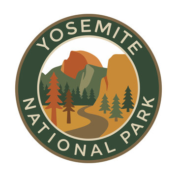 Yosemite National Park Vintage Travel Vector, Retro Mountain Landscape SVG Illustration, Yosemite svg