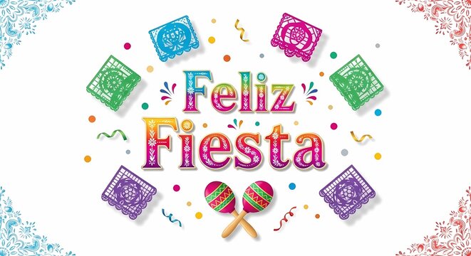 Colorful feliz fiesta celebration design with decorative elements