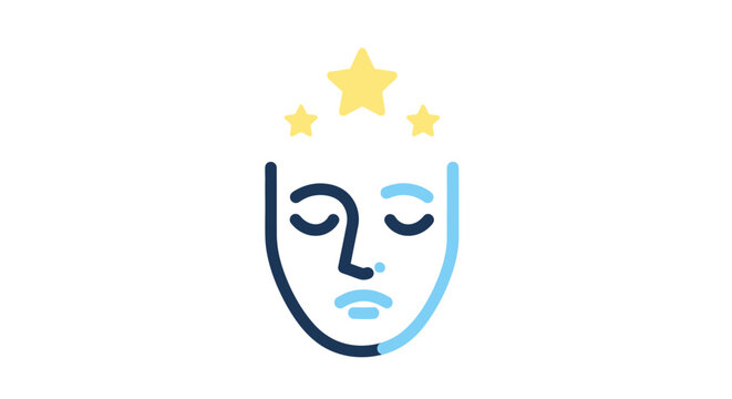 a blue and dark blue face with stars.