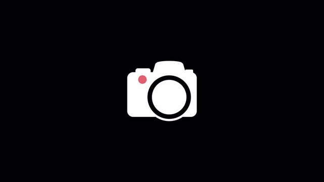 Camera icon animation for photo capture and recording use on transparent background . Simple camera symbol motion for media and content creation. Clean visual camera indicator for video projects in 4k