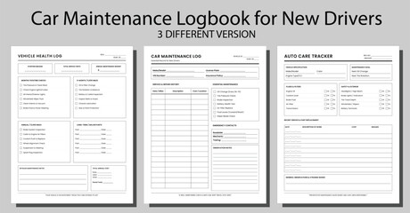 Fototapeta premium Car Maintenance Logbook and Vehicle Health Tracker Bundle, Minimalist Auto Care Service Record, Repair History and Maintenance Checklist Templates