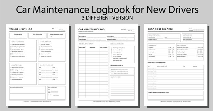 Car Maintenance Logbook and Vehicle Health Tracker Bundle, Minimalist Auto Care Service Record, Repair History and Maintenance Checklist Templates