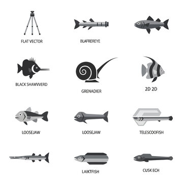 Bathyal Marine Life Set Featuring Diverse Deep-Sea Creatures and Organisms