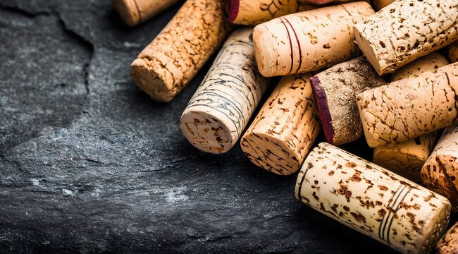 Wine corks on dark background creating textures