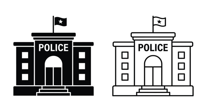 Police station building icon black and white silhouette