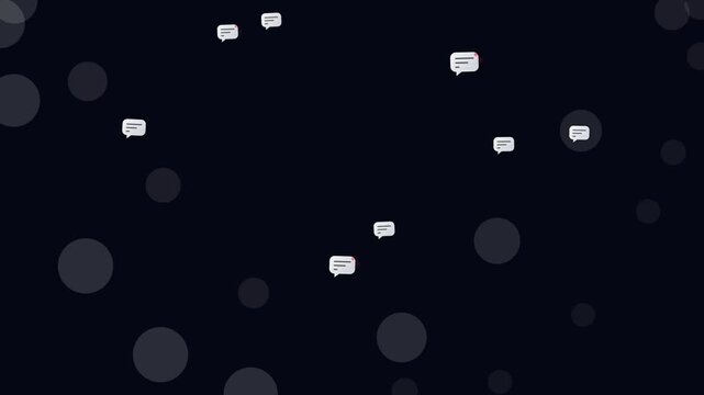 Floating message notification icons on dark background with bokeh lights