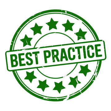 Green best practice stamp with stars on white background