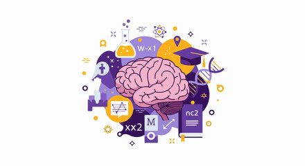 Fototapeta premium Human Brain Illustration for Education, Science, and Knowledge Concept - Flat Vector Graphic